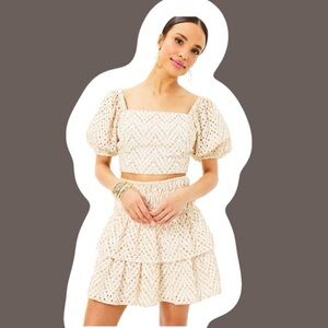Lilly Pulitzer EYELET SET, SAND BAR MERMAID TAIL METALLIC EYELET top & skirt
